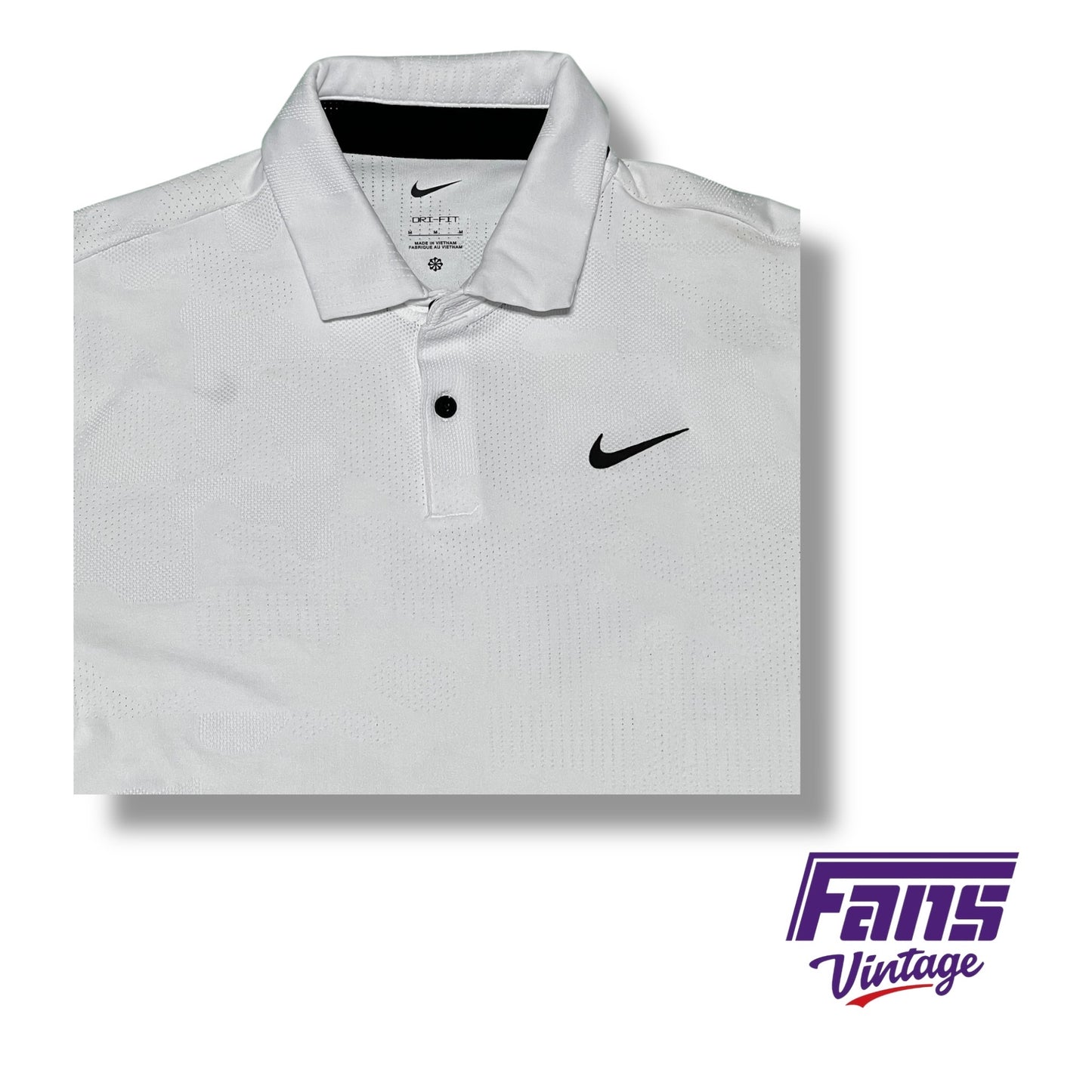 TCU Nike Team Issued Mens Premium White Golf Dri-Fit Polo