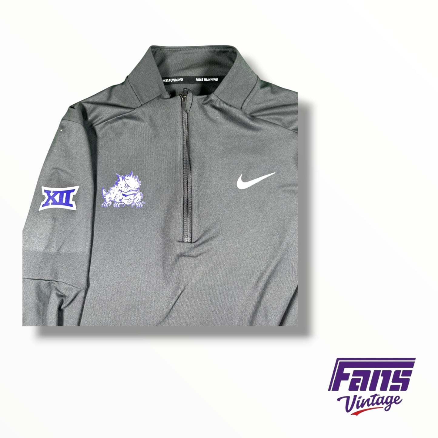 TCU Team Issued Nike Running Quarter Zip Pullover with Horned Frog Logo