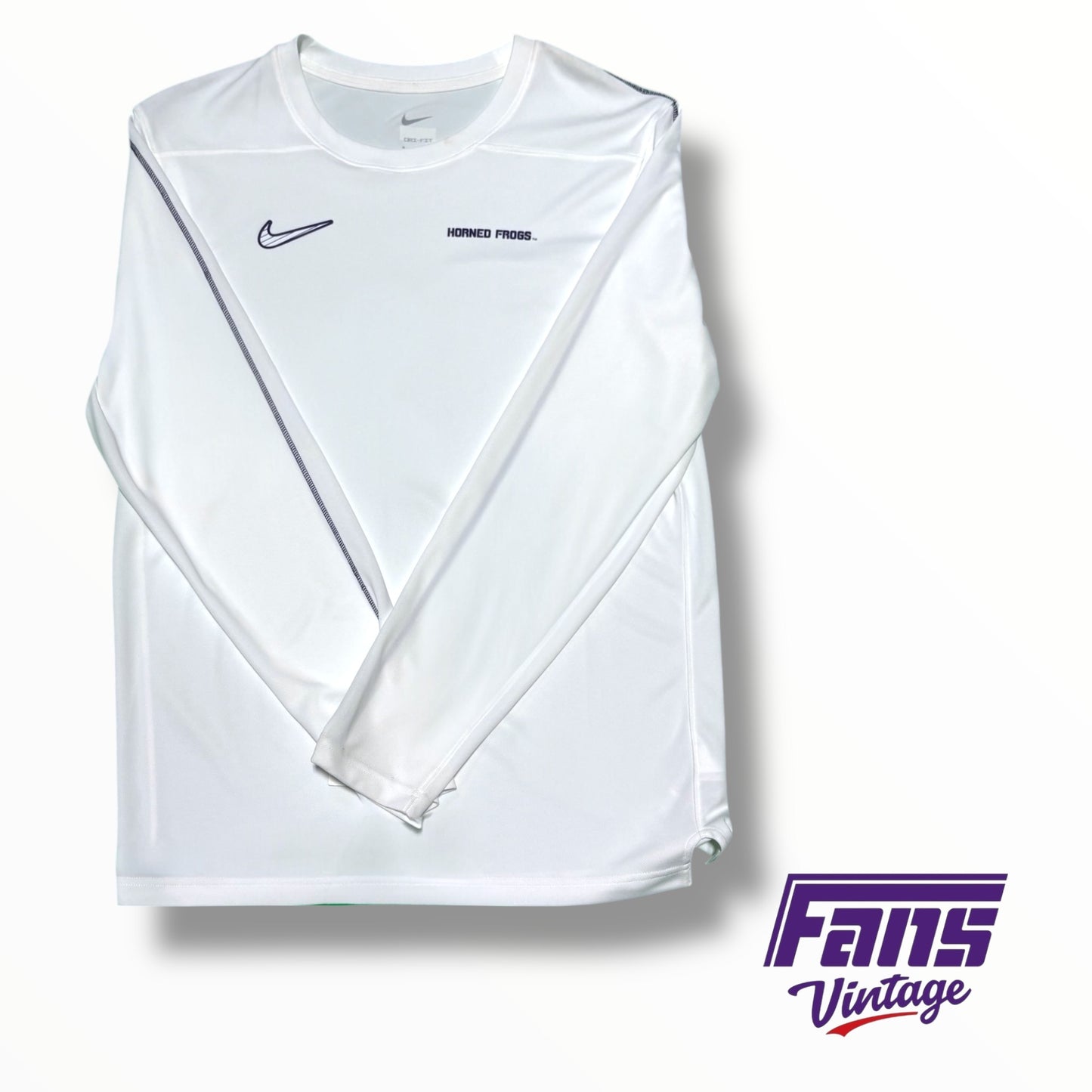 TCU Football Nike Team Issued UPF 40+ Woven Lightweight Long Sleeve Whiteout Shirt