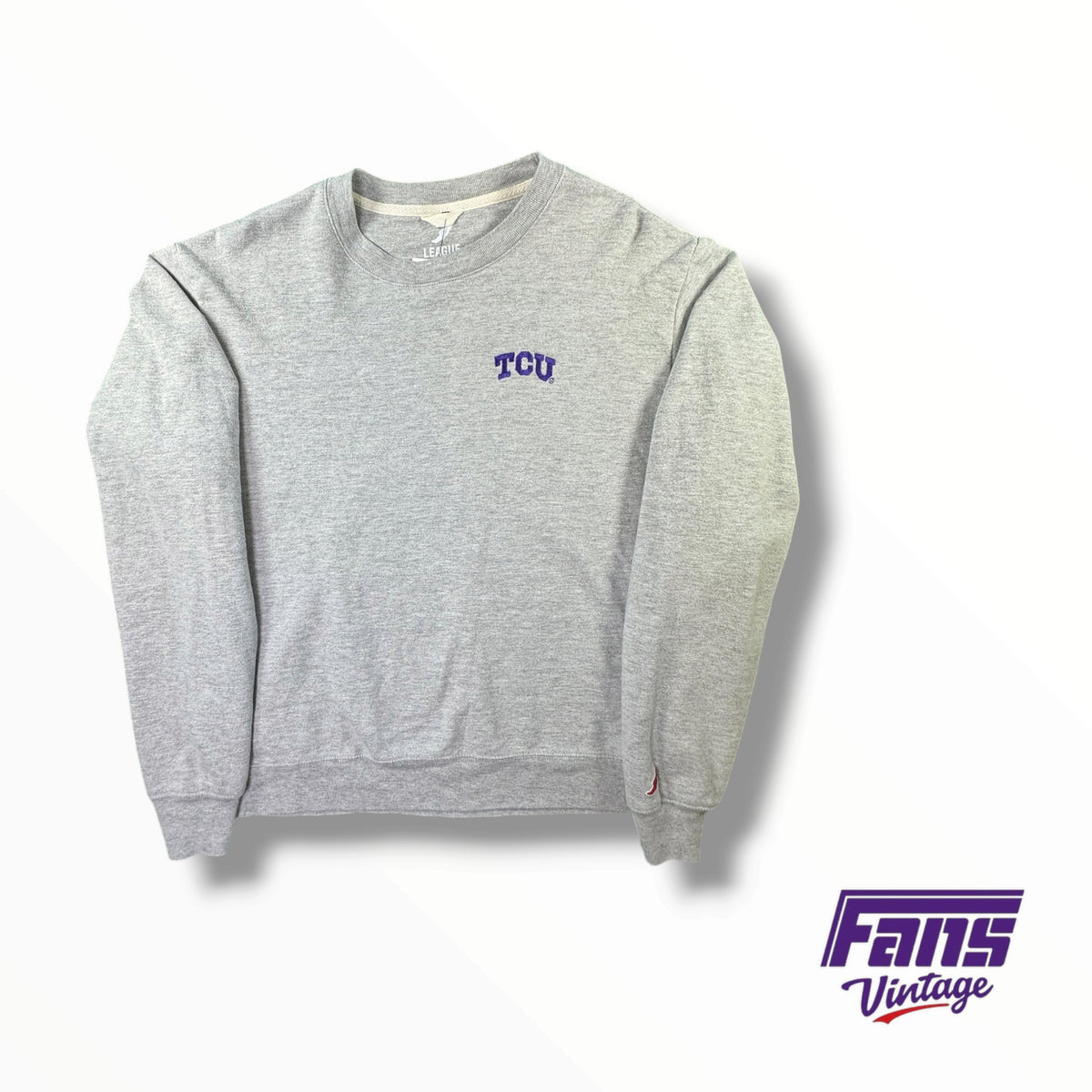 TCU Embroidered League Gray Cotton Crewneck Sweater