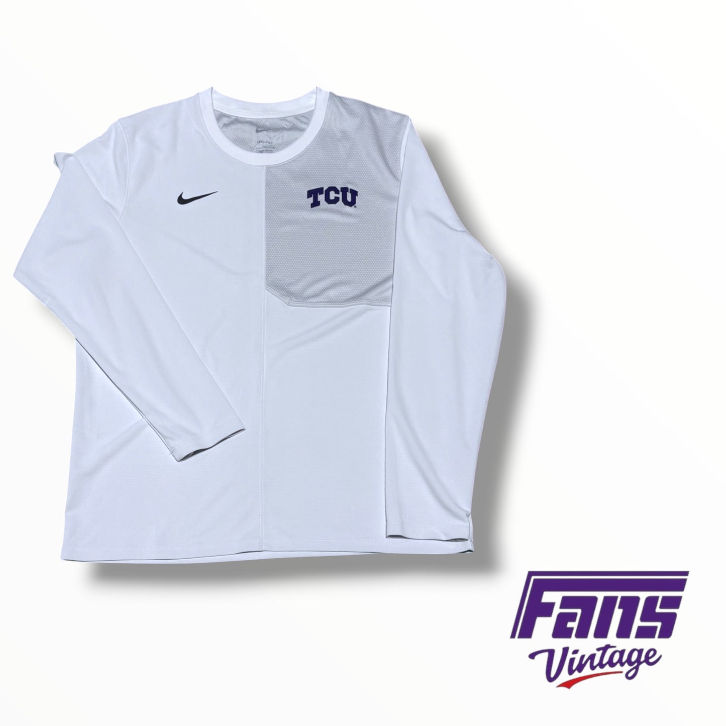 TCU Nike Team Issued Premium Drifit Long Sleeve Shirt with white & gray color block design