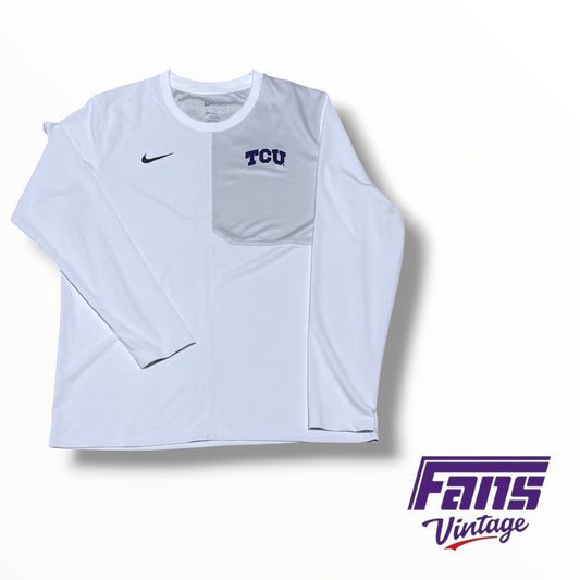 TCU Nike Team Issued Premium Drifit Long Sleeve Shirt with white & gray color block design