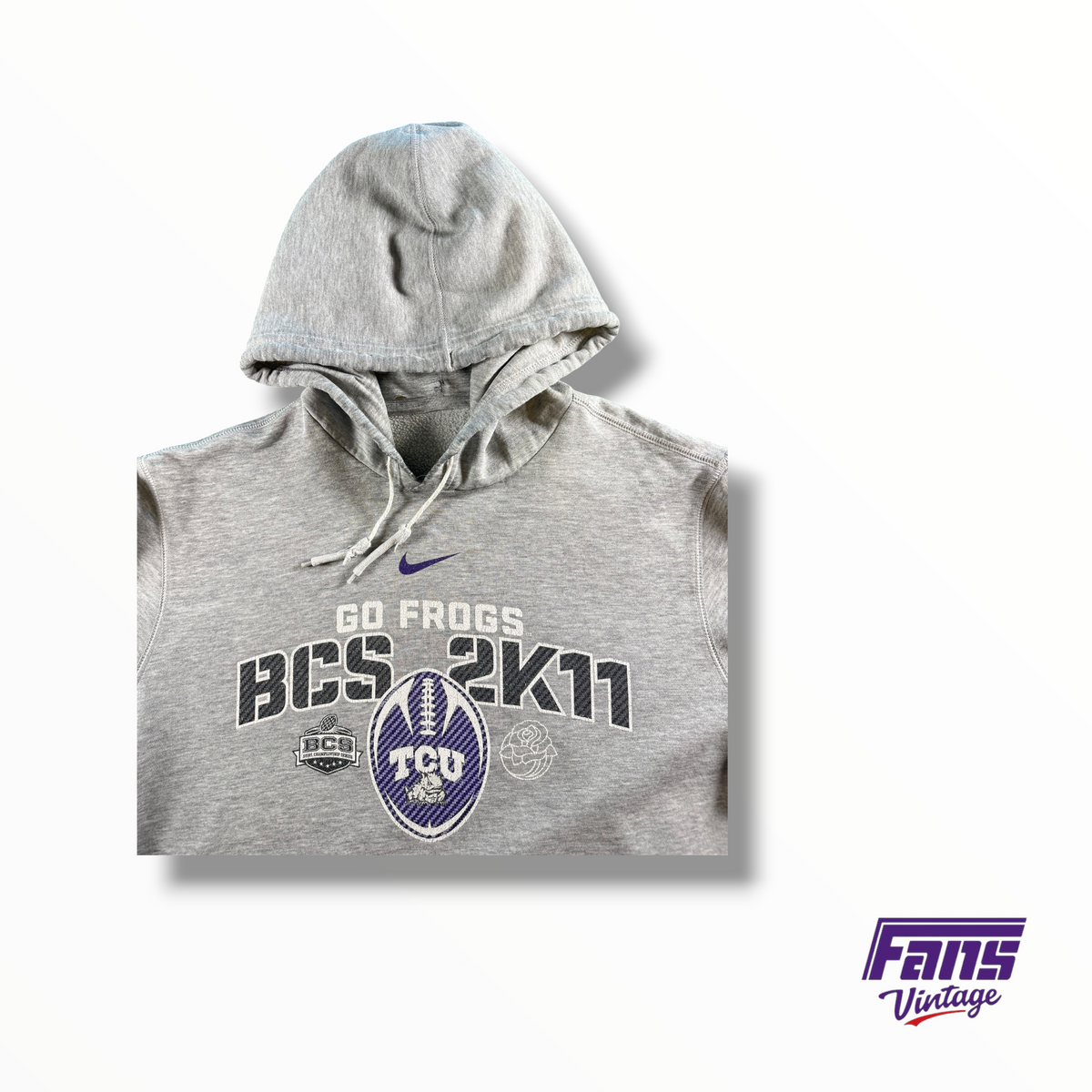 THRASHED Vintage TCU Rosebowl Heather Grey 2011 Hoodie