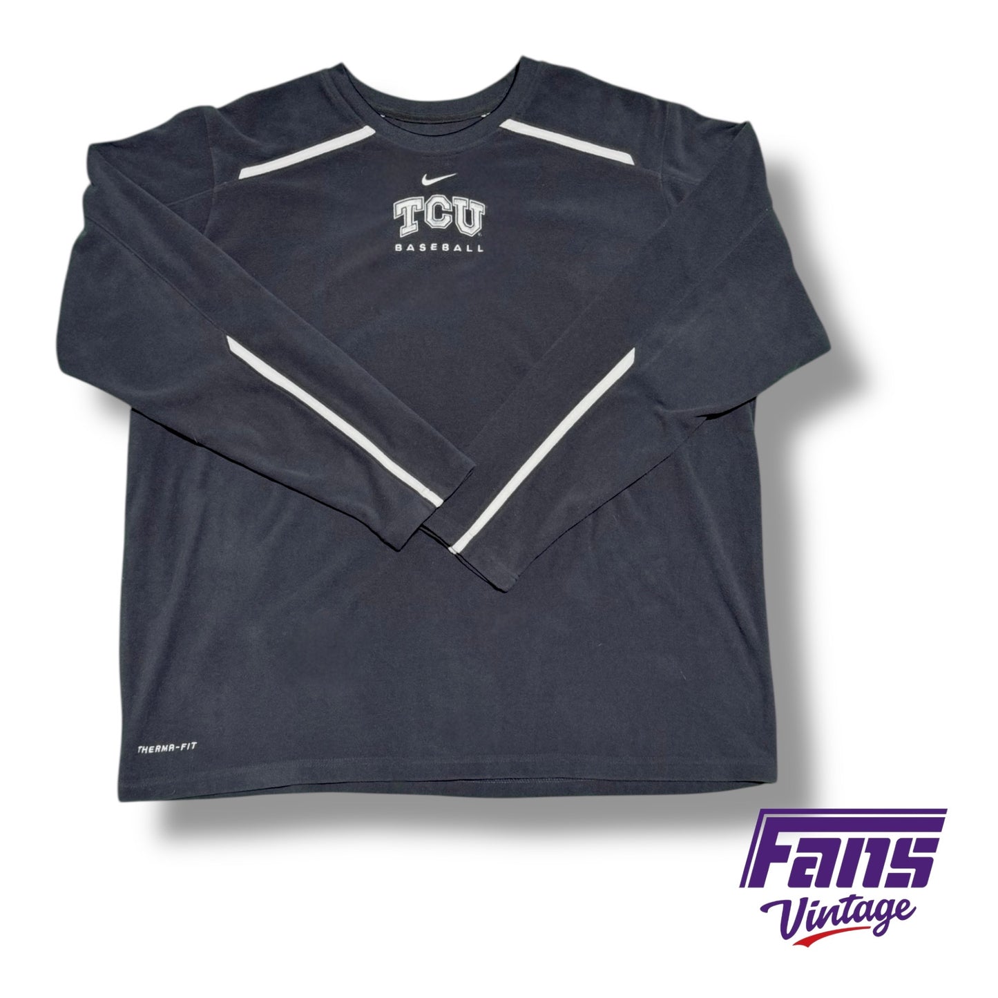 Vintage TCU Y2K Era - Custom Baseball Team Issued Therma-Fit Fleece Sweater Pullover in Anthracite Gray - New with Original Nike Tags!