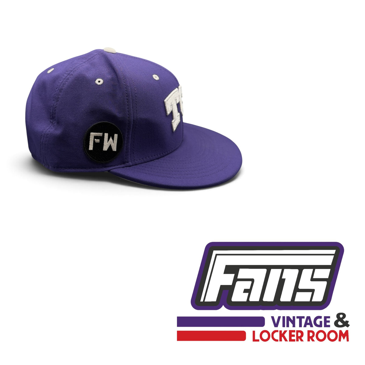 RARE Game Worn TCU Baseball Player Purple Hat Fitted With Frank Windegger ‘FW’ Memorial Patch