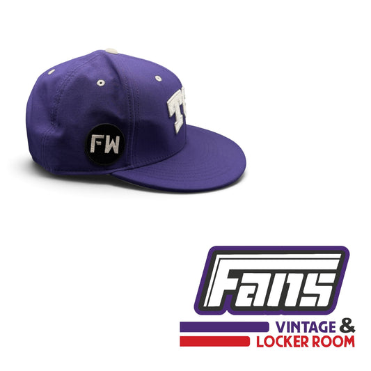 RARE Game Worn TCU Baseball Player Purple Hat Fitted With Frank Windegger ‘FW’ Memorial Patch