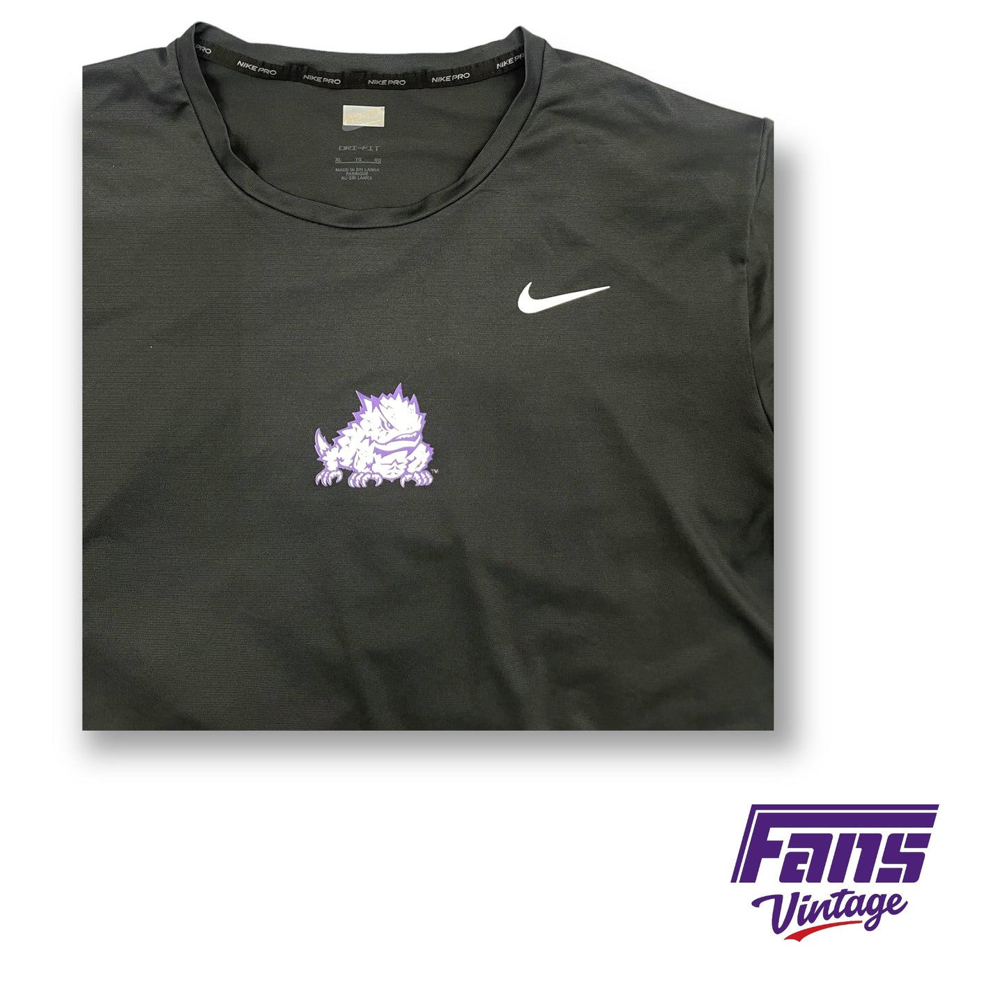 TCU Team Issue Nike Pro Horned Frog Anthracite Premium Workout Tee