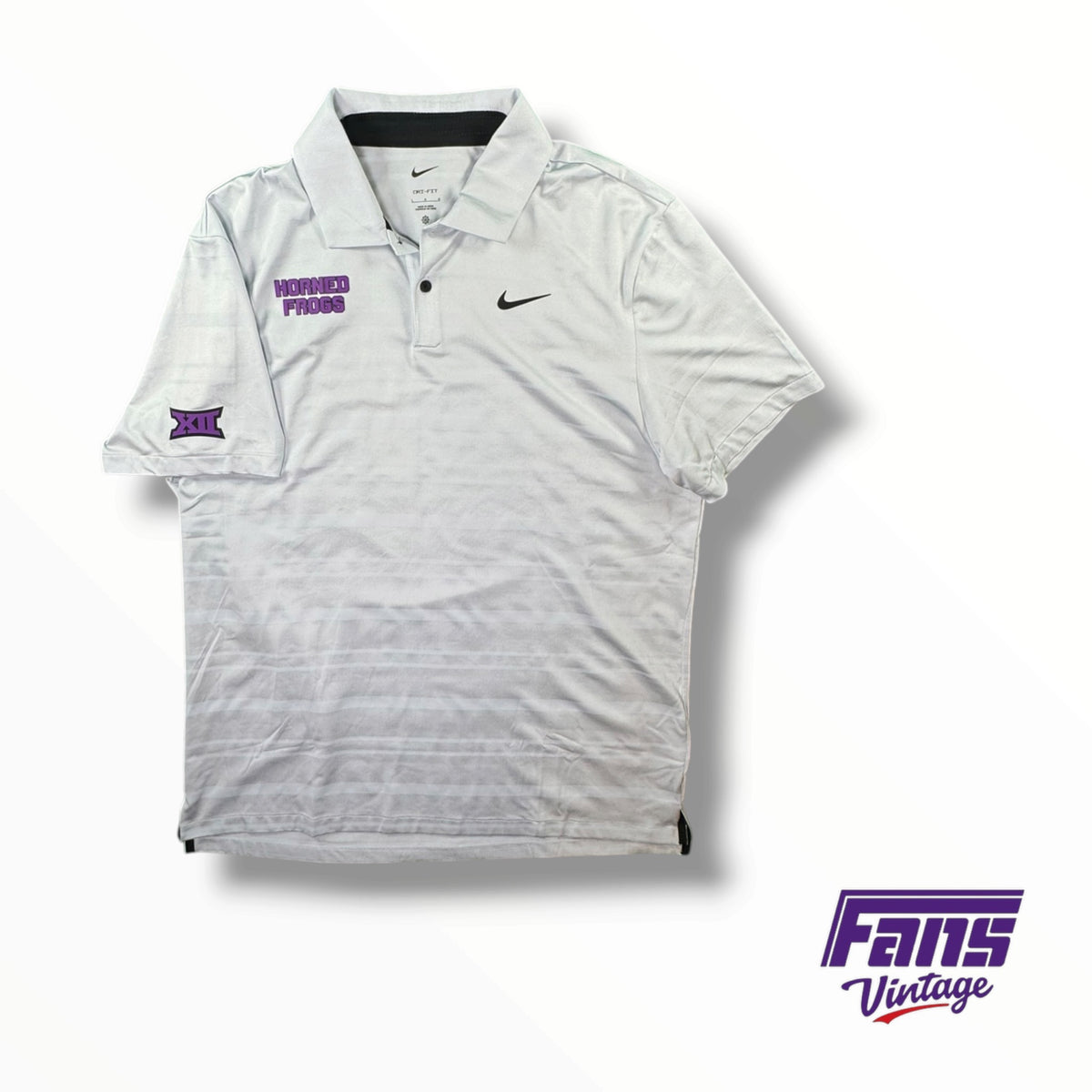 TCU Team Issued Nike Two Toned Gray And White Dri-Fit Polo with sick Rubberized Logos
