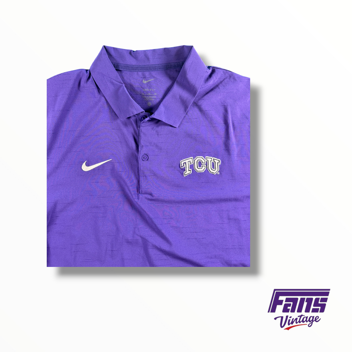 TCU Team Issued Heather Texture Striped Nike Dri-Fit Polo With Embroidered TCU Logo