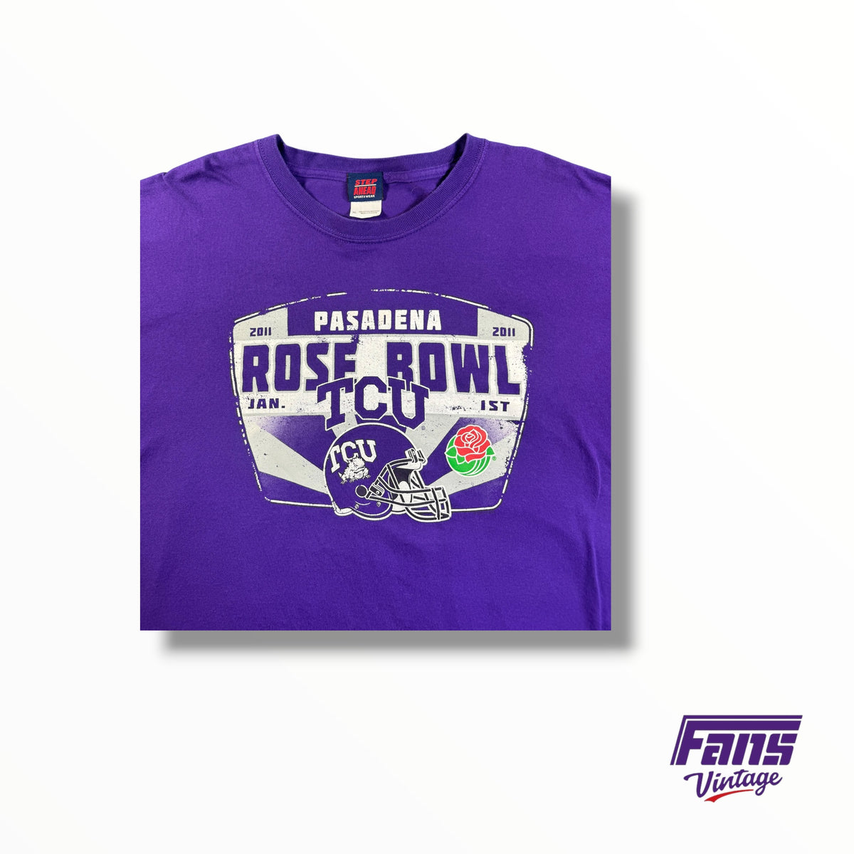Vintage TCU Rose Bowl Helmet Graphic Shirt with Unique Pasadena Design