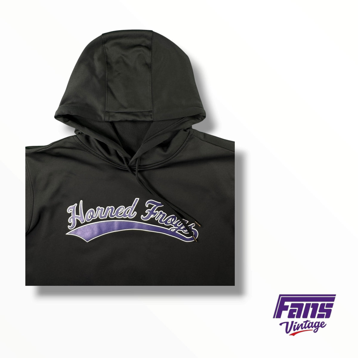 TCU Baseball Team Issued Blackout ‘Horned Frogs’ Vintage Script Short sleeve Dugout Hoodie