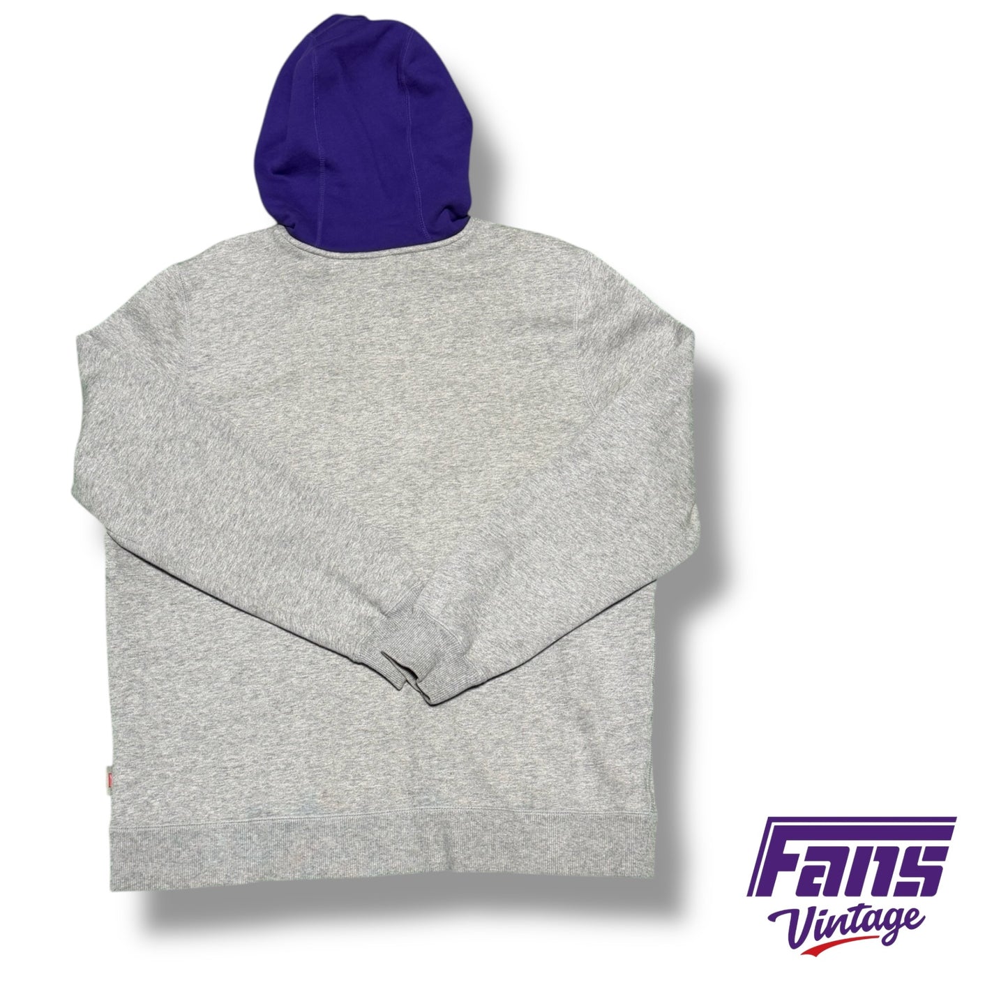 Sick TCU Vintage Y2K Era Nike Team Issue Hoodie with Frogskin Stripe and Raised Chenille Stitch TCU Patch Logo