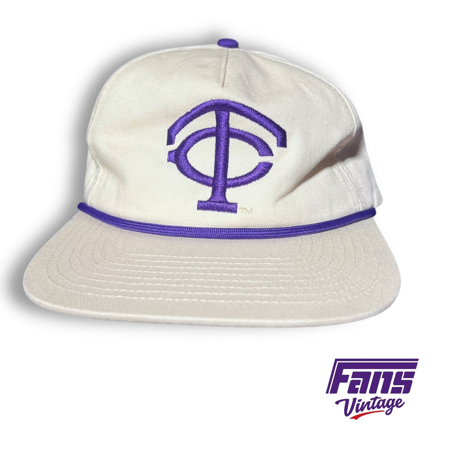 NEW! Limited Edition Vintage throwback TCU Baseball Cream & Purple Rope Hat Snapback