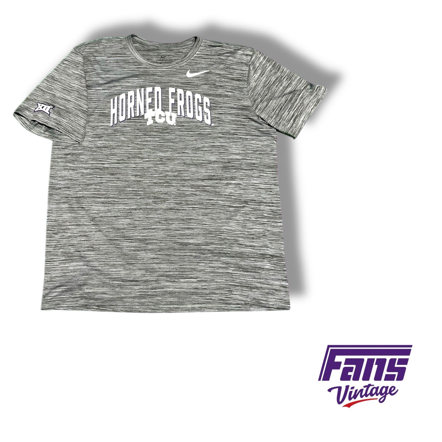 TCU Nike Team issued heather grey DRI-FIT t shirt with printed "Horned Frogs" logo