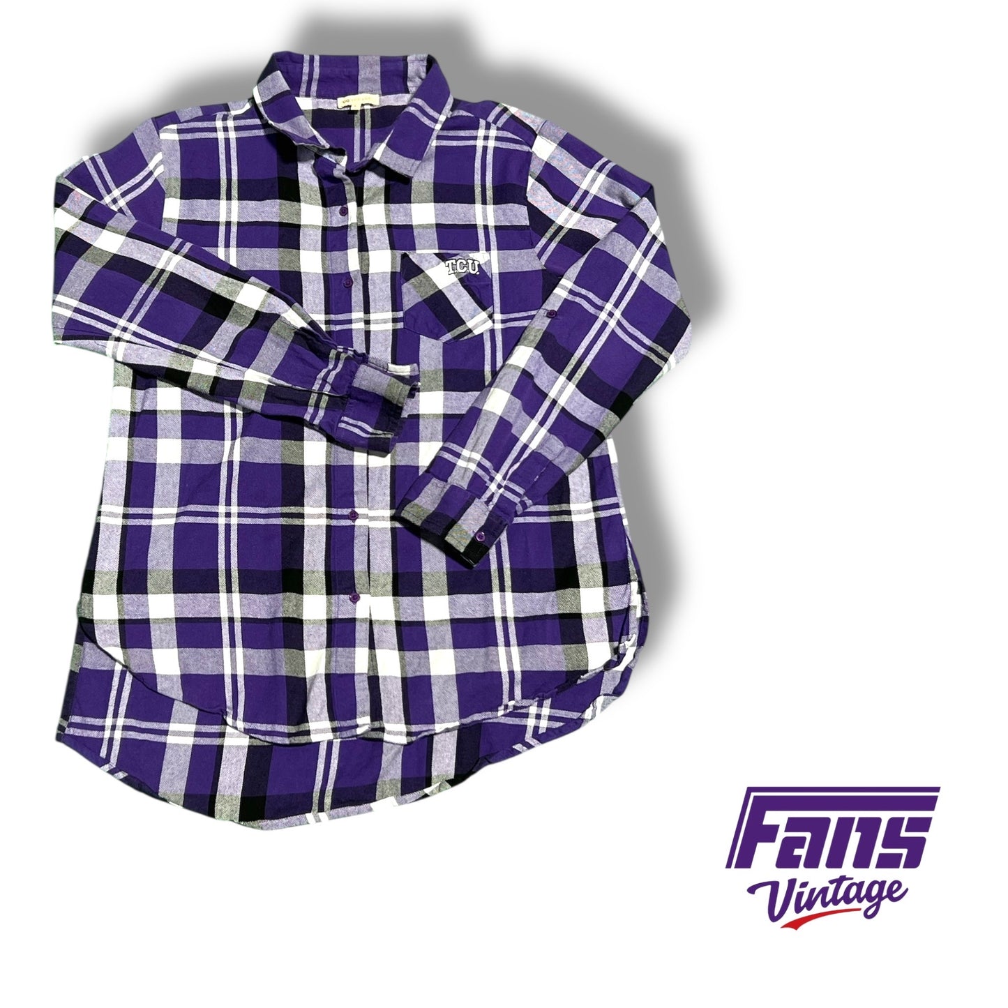 Vintage TCU Purple Plaid Flannel Button‑Down Shirt