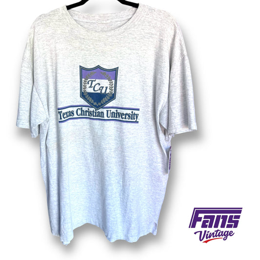 Fun 90s Vintage TCU Graphic Tee - Distressed/Thrashed