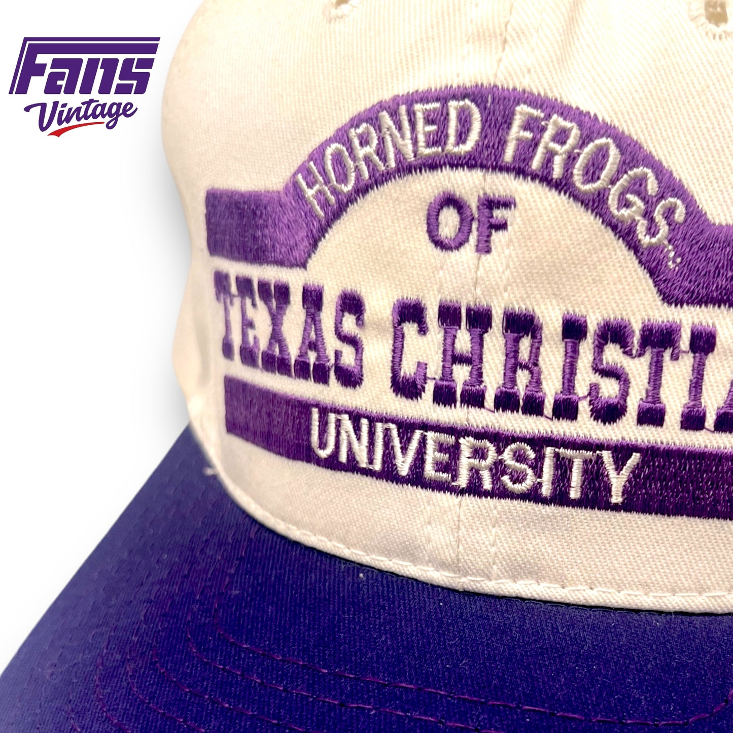 Sick 90s Vintage TCU Horned Frogs snapback hat with embroidered design