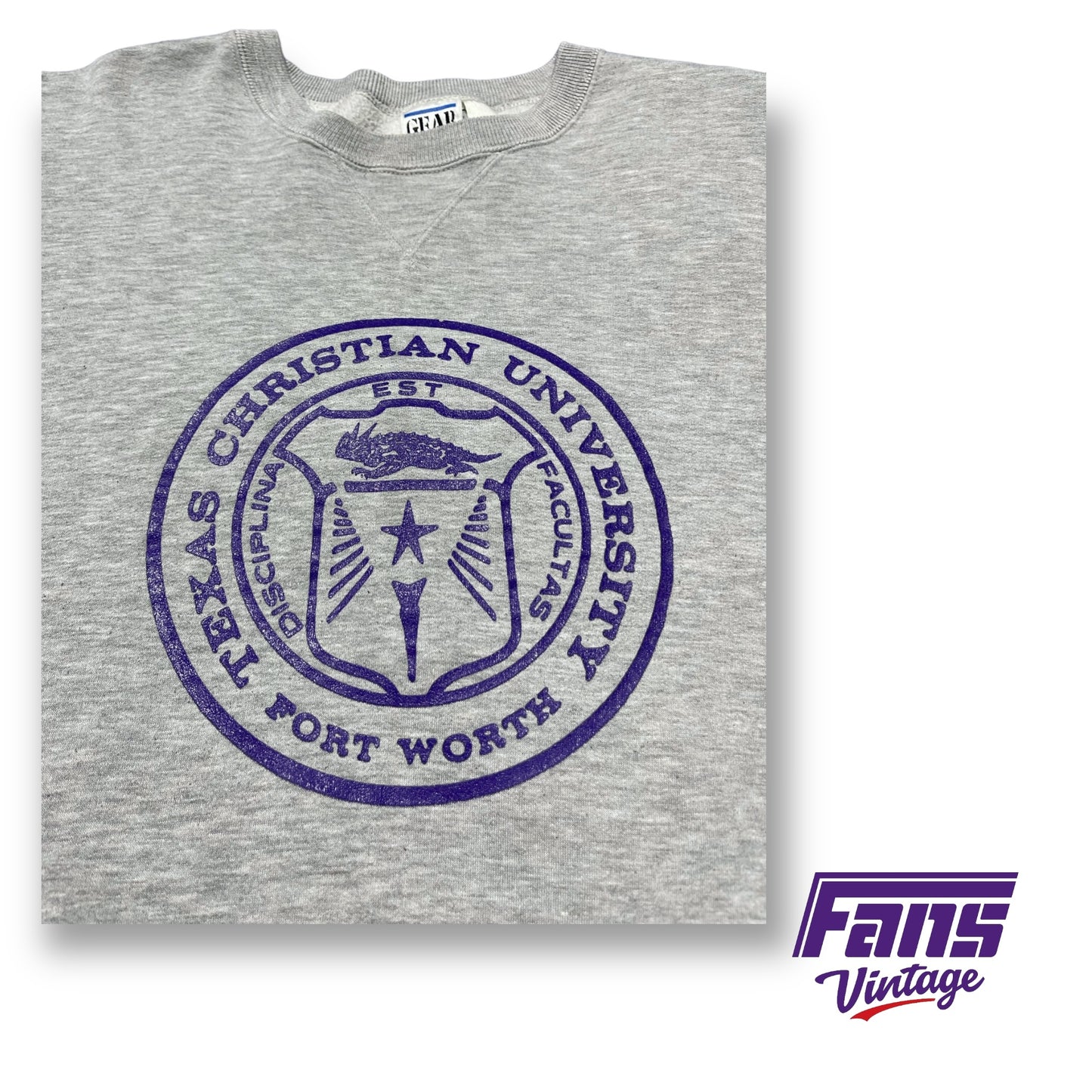 RARE - 90s Vintage TCU School Seal Logo Crewneck Sweater