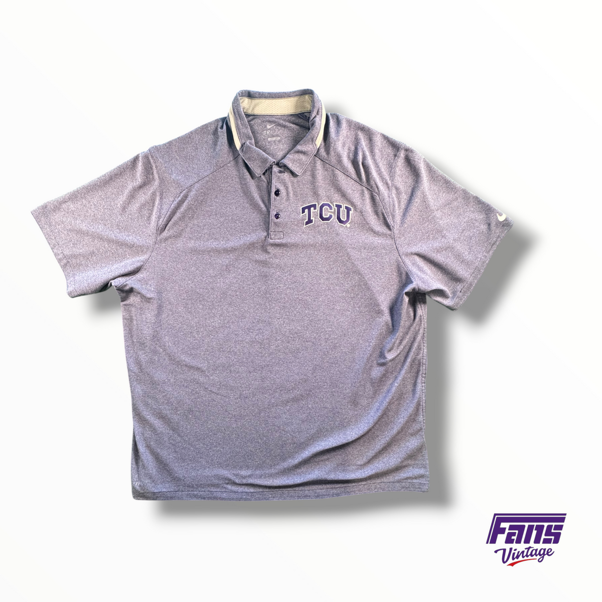 TCU Team Issued Nike Static Purple Dri-Fit Polo With Metallic Logo Patch