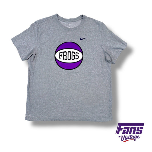 TCU Basketball Player Issued Team Custom Nike Tee with Throwback Frogs ball Logo