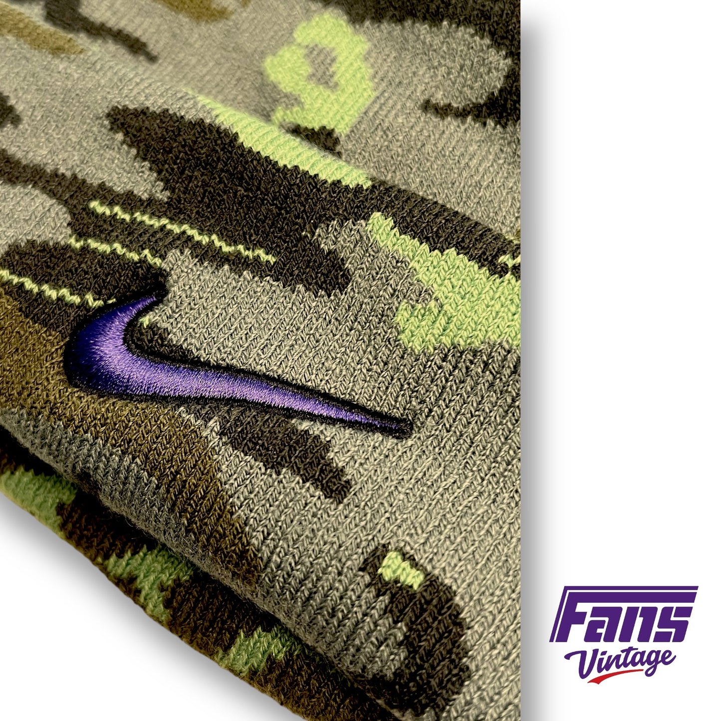 EPIC TCU Team Issued Bright Camo Beanie by Nike - Sick Patches on both sides!