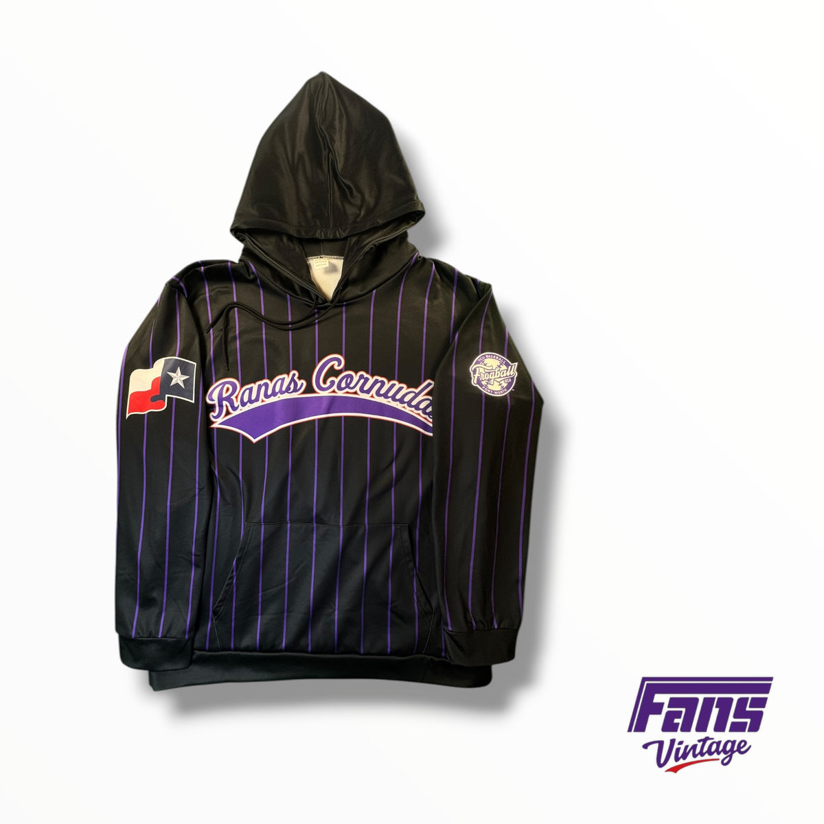 TCU Baseball Team Issued Ranas Cornudas Purple Striped Blackout Hoodie