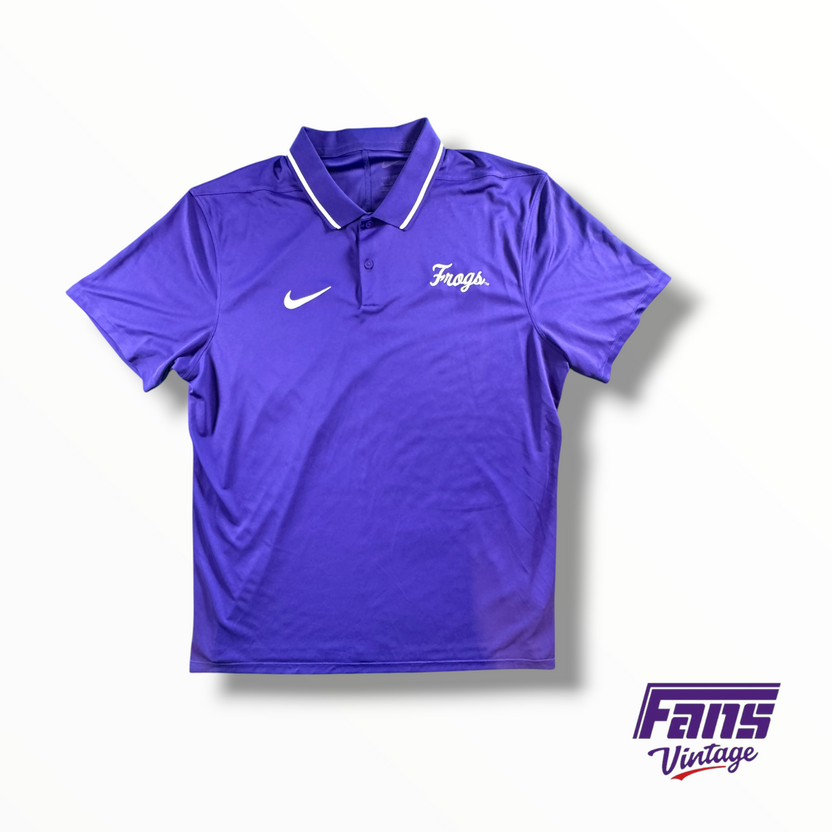 TCU Team Issued Embroidered Frogs Script Nike Dri-Fit Polo