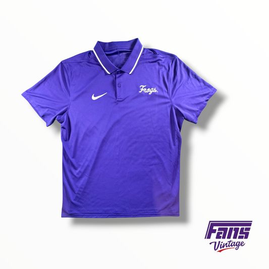 TCU Team Issued Embroidered Frogs Script Nike Dri-Fit Polo