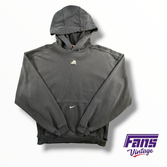 Vintage TCU Y2K Era Team Issue Nike Hoodie with Sick Distressed Look & Center Swoosh Logo