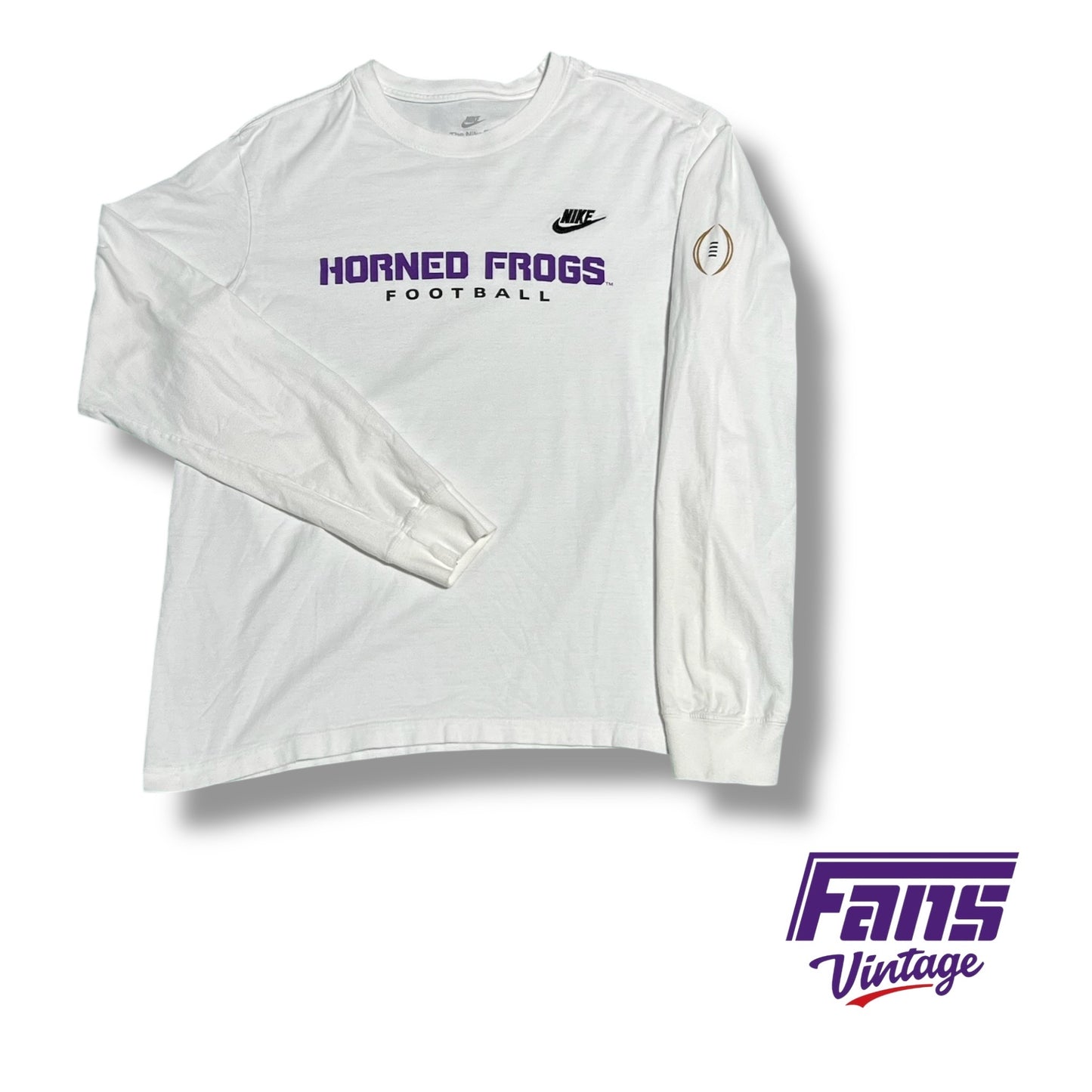 TCU football team issued Nike long sleeve t shirt with CFP and Fiesta Bowl logo