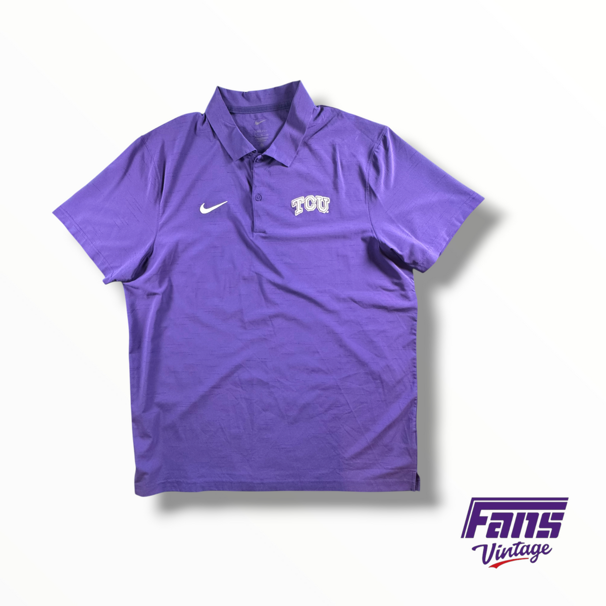 TCU Team Issued Heather Texture Striped Nike Dri-Fit Polo With Embroidered TCU Logo