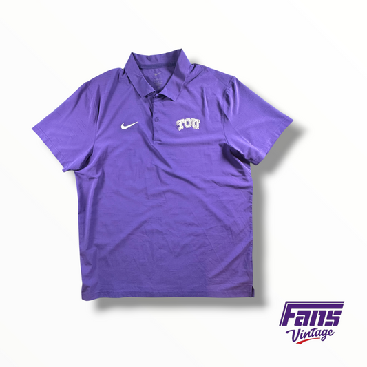 TCU Team Issued Heather Texture Striped Nike Dri-Fit Polo With Embroidered TCU Logo
