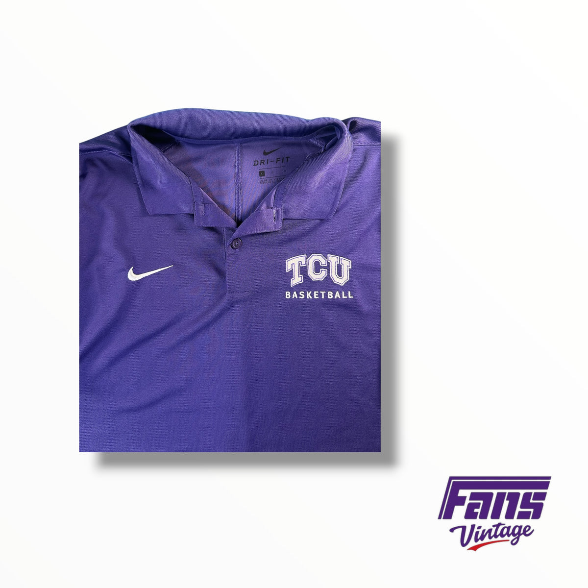 TCU Basketball Team Issued Nike Embroidered Big XII Dri-Fit Purple Polo