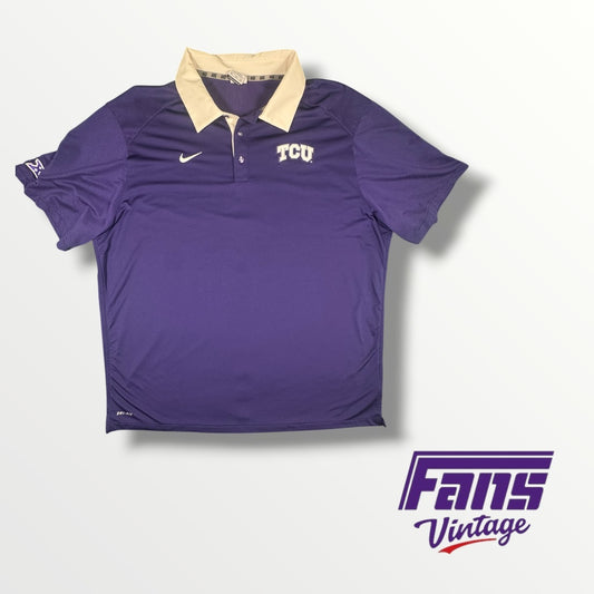 TCU Football Nike Dri-Fit Collared Shirt with Big 12 Logo on Sleeve
