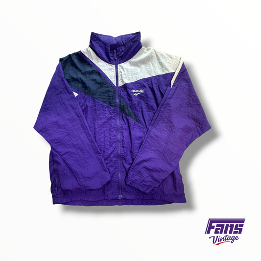 Vintage 90s Reebok Windbreaker Jacket in Purple & Navy with Embroidered Logo