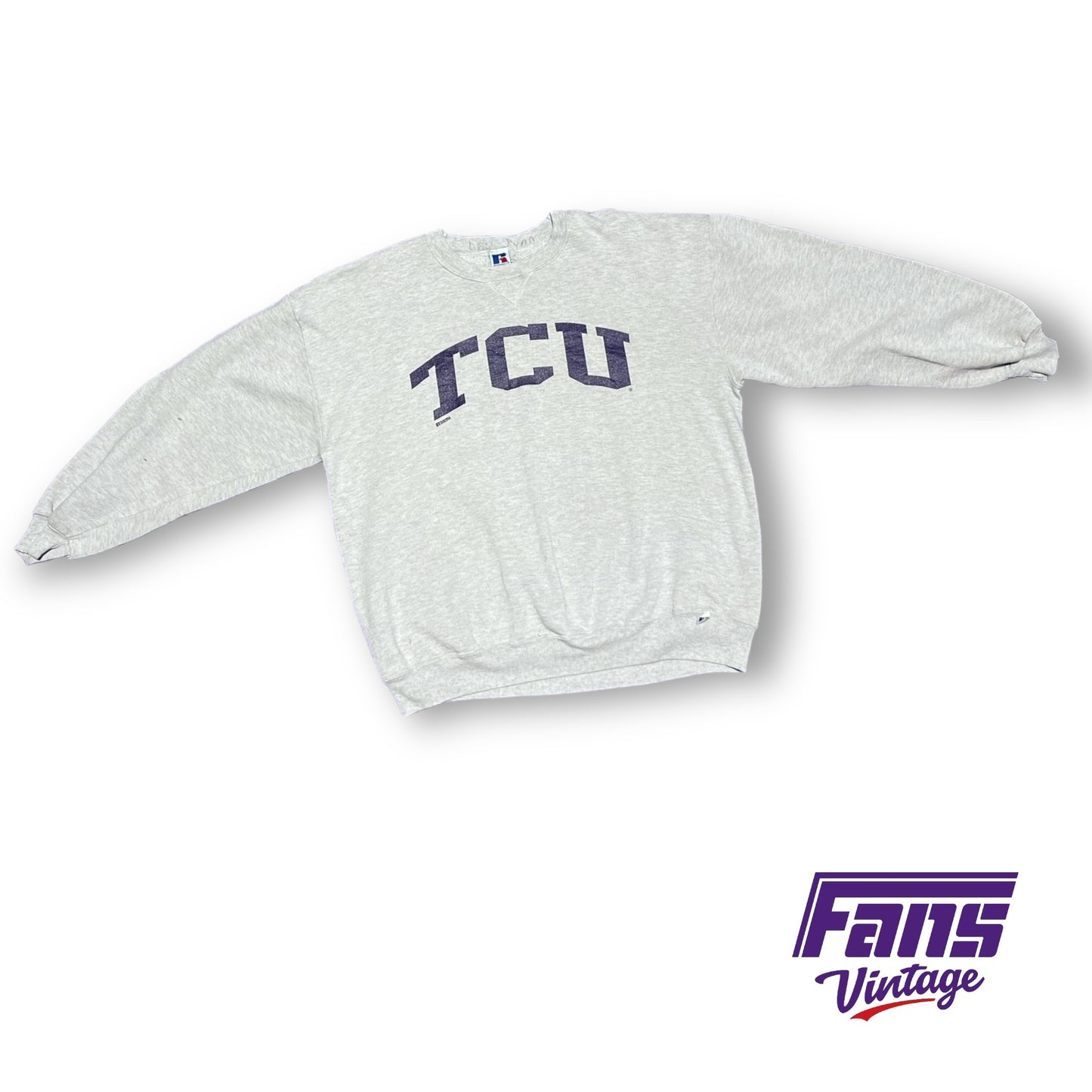 90s Vintage TCU Crewneck - Heather Gray with throwback arched logo