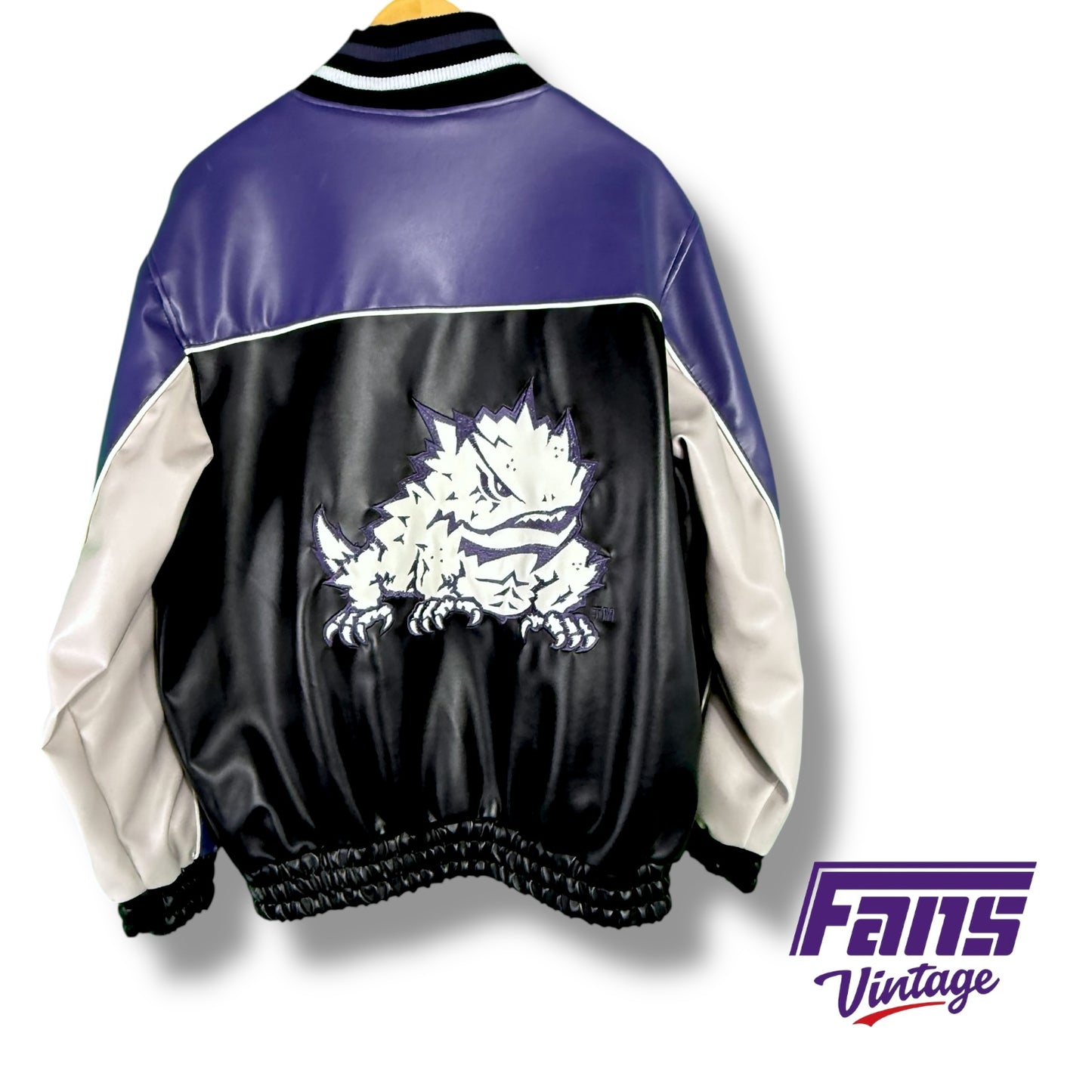 TCU Vintage Deluxe Bomber Jacket - Vegan Leather with Embroidered Logos!