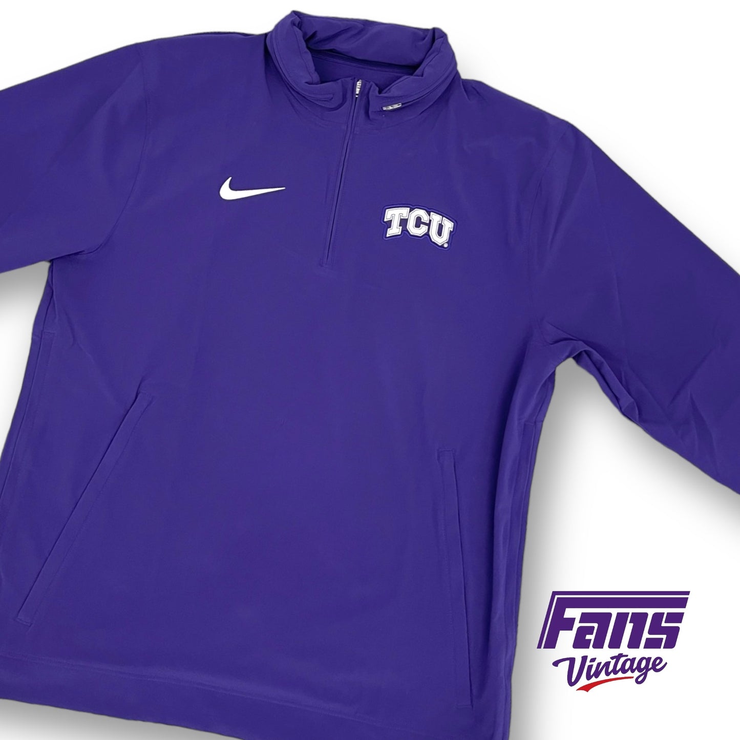 TCU Football Team Issued Long Sleeve Nike Sideline Pullover with hideaway hood - soft matte feel