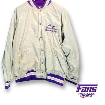 **GRAIL** Vintage 1980s TCU Baseball Team Issue Flying T Bomber Jacket