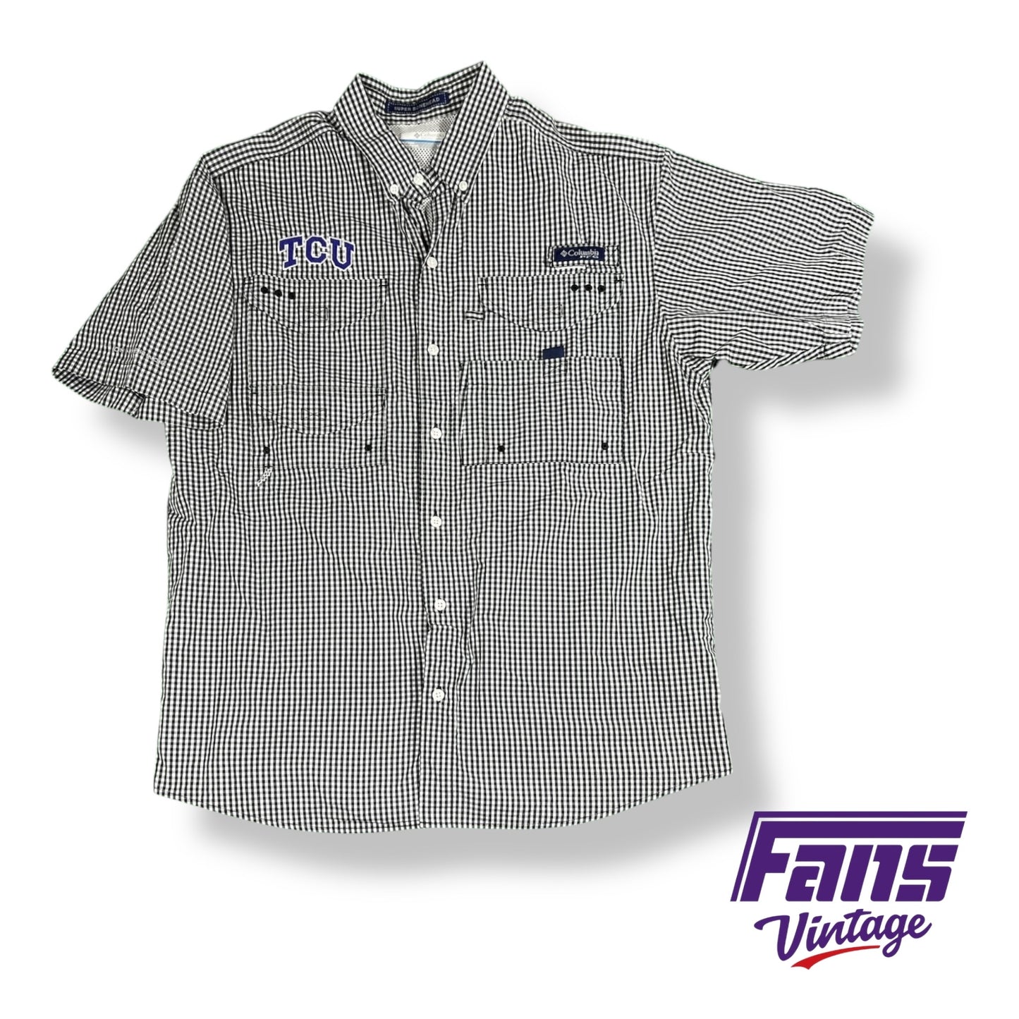 Vintage TCU Columbia PFG Fishing Shirt in Blackout Checkerboard Pattern