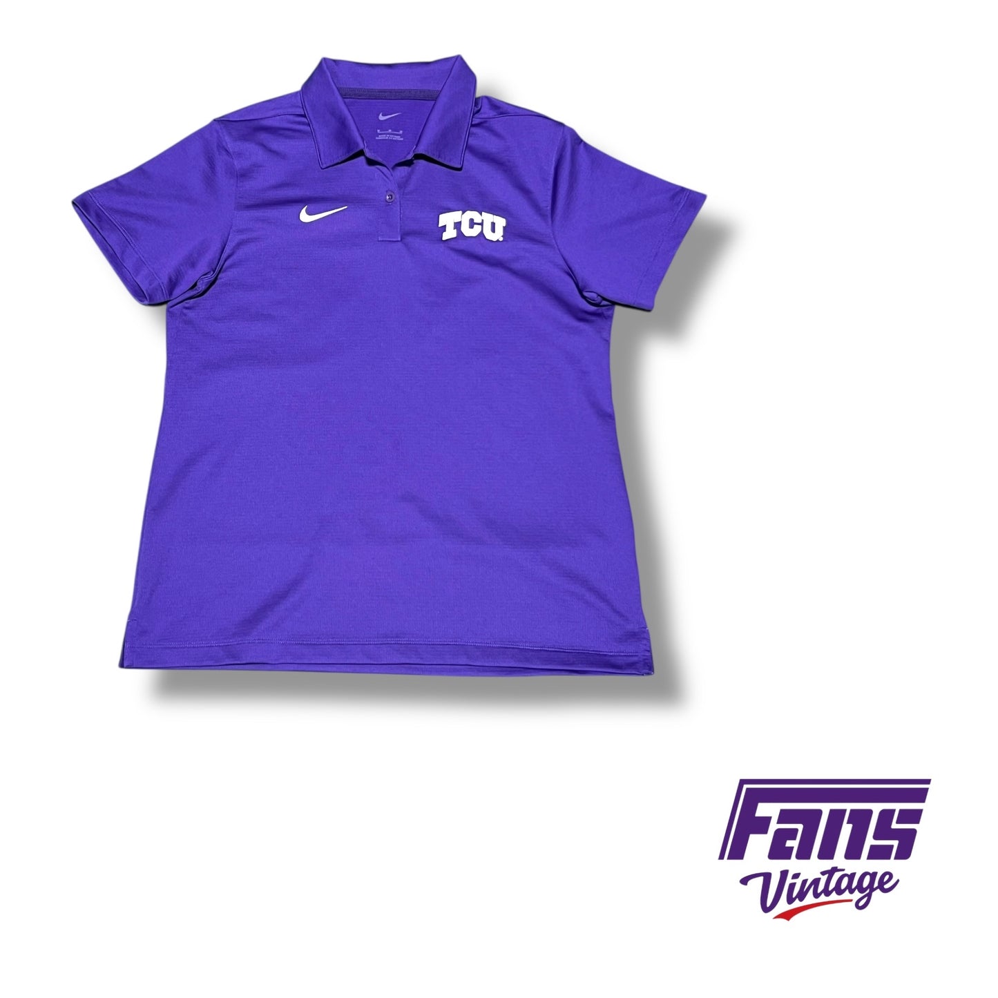 TCU Nike team issued women's purple polo with white embroidered logo