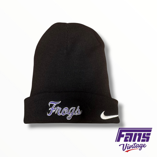 TCU Baseball Black Team-Issued Nike Frogs Script Beanie