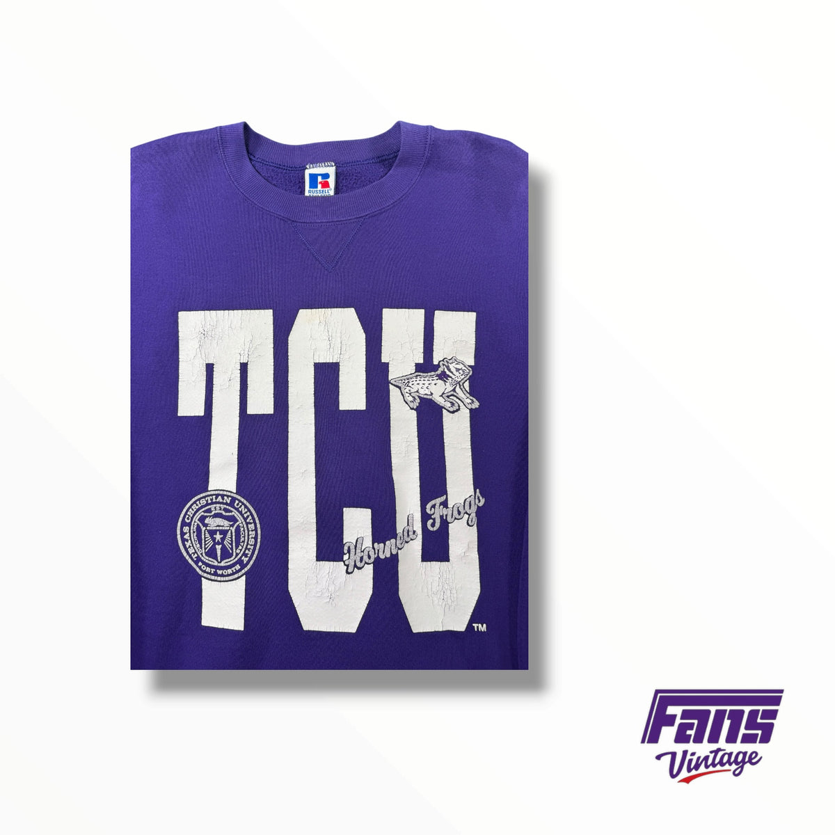 TCU Vintage Horned Frogs Crewneck Sweatshirt RARE Logos