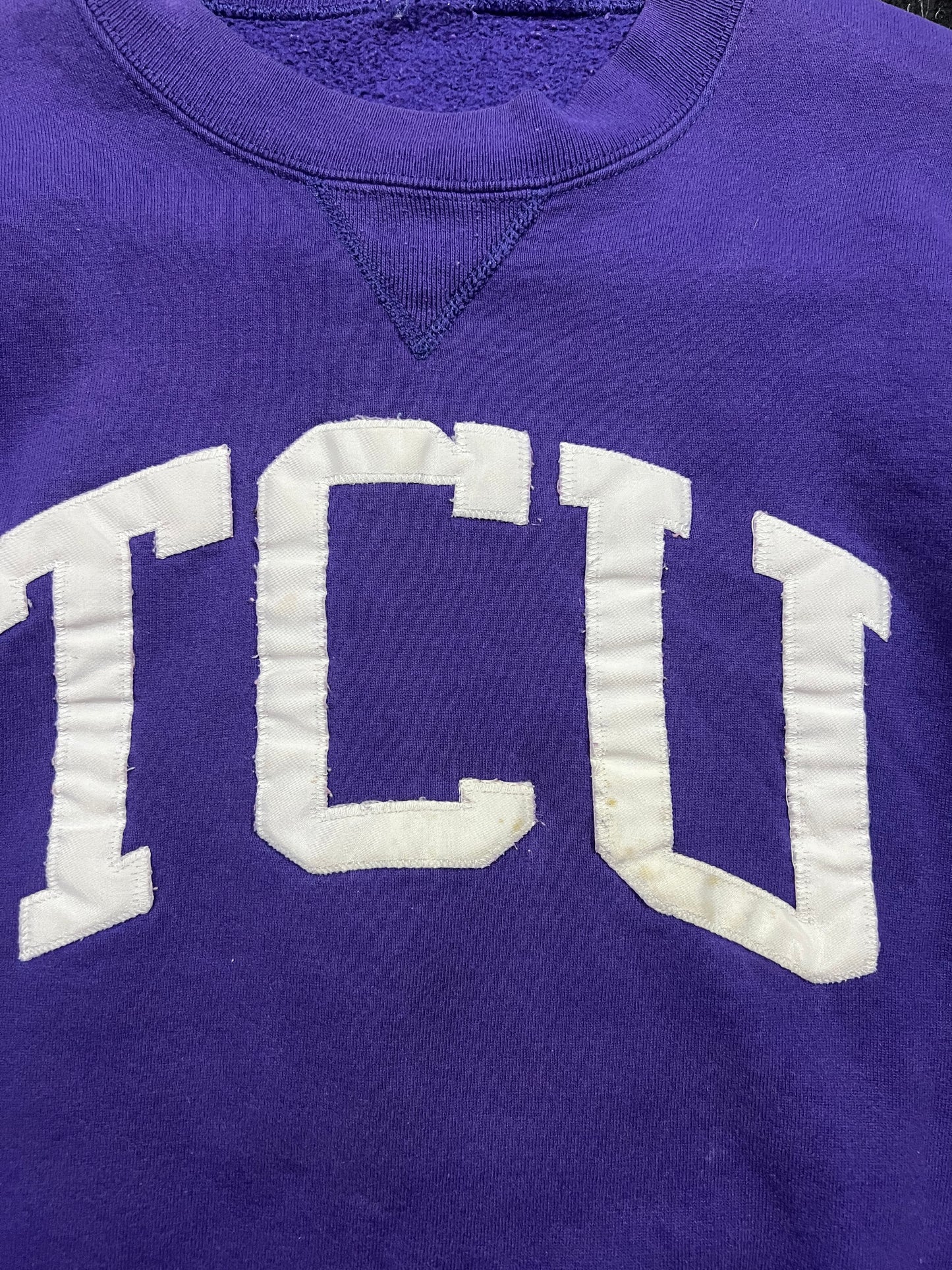 90s Vintage TCU Crewneck - Purple with White Satin stitched Lettering!