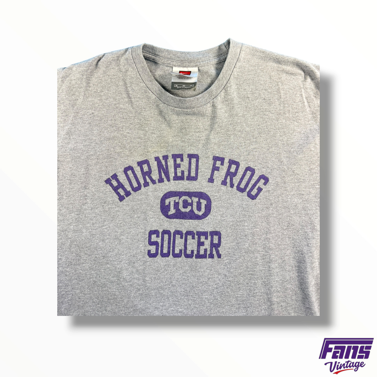 Vintage TCU Soccer Y2K Team Issued Nike Gray Horned Frog Tee