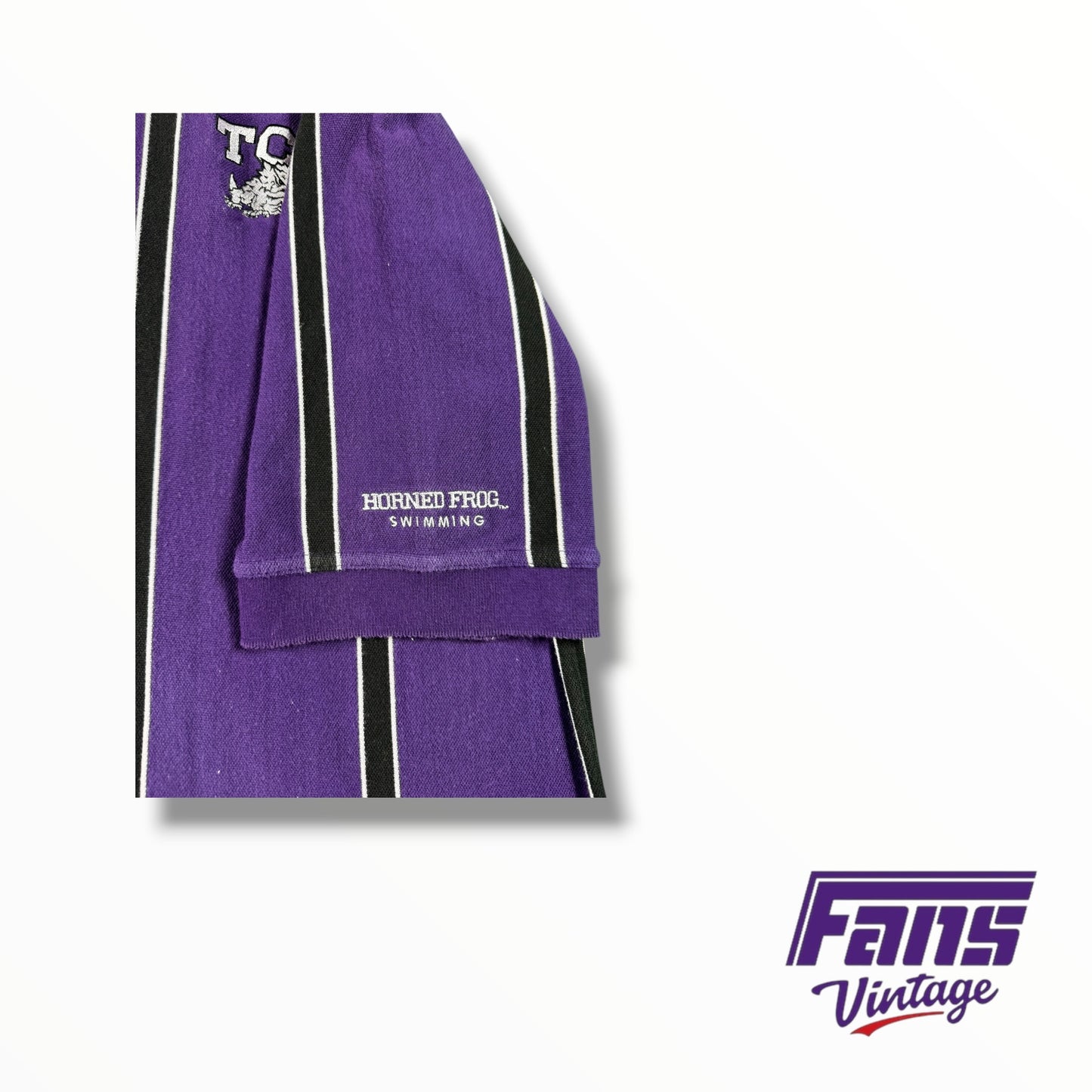 90s Vintage TCU Swim Team Issued Striped Polo