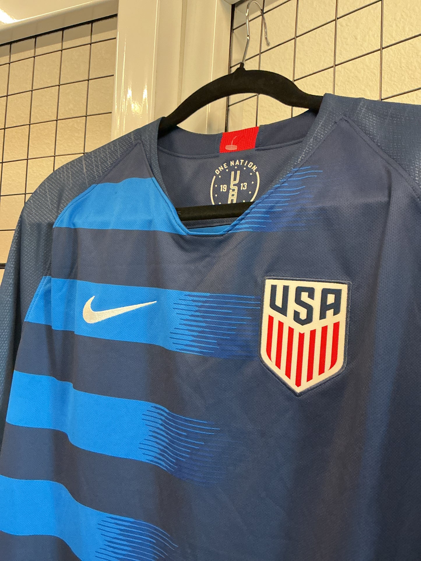 USMNT 2017 World Cup Jersey with Embroidered Details with a Gradient Striped Design
