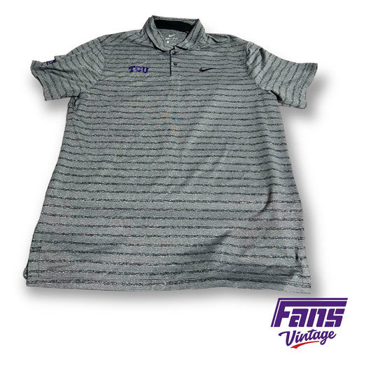 TCU Nike Golf Team Issued Premium Striped Gray Drifit Polo