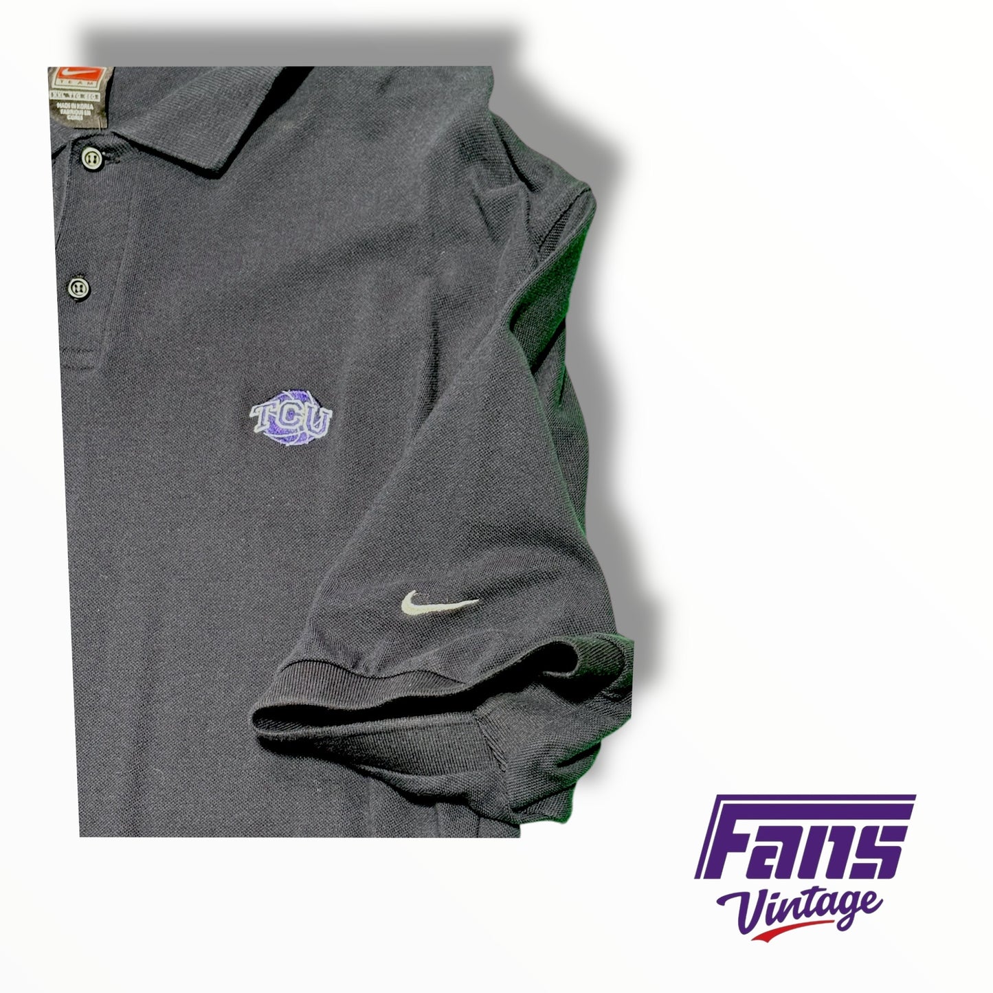 Vintage TCU Nike Team Issued Basketball Blackout Polo with embroidered logo