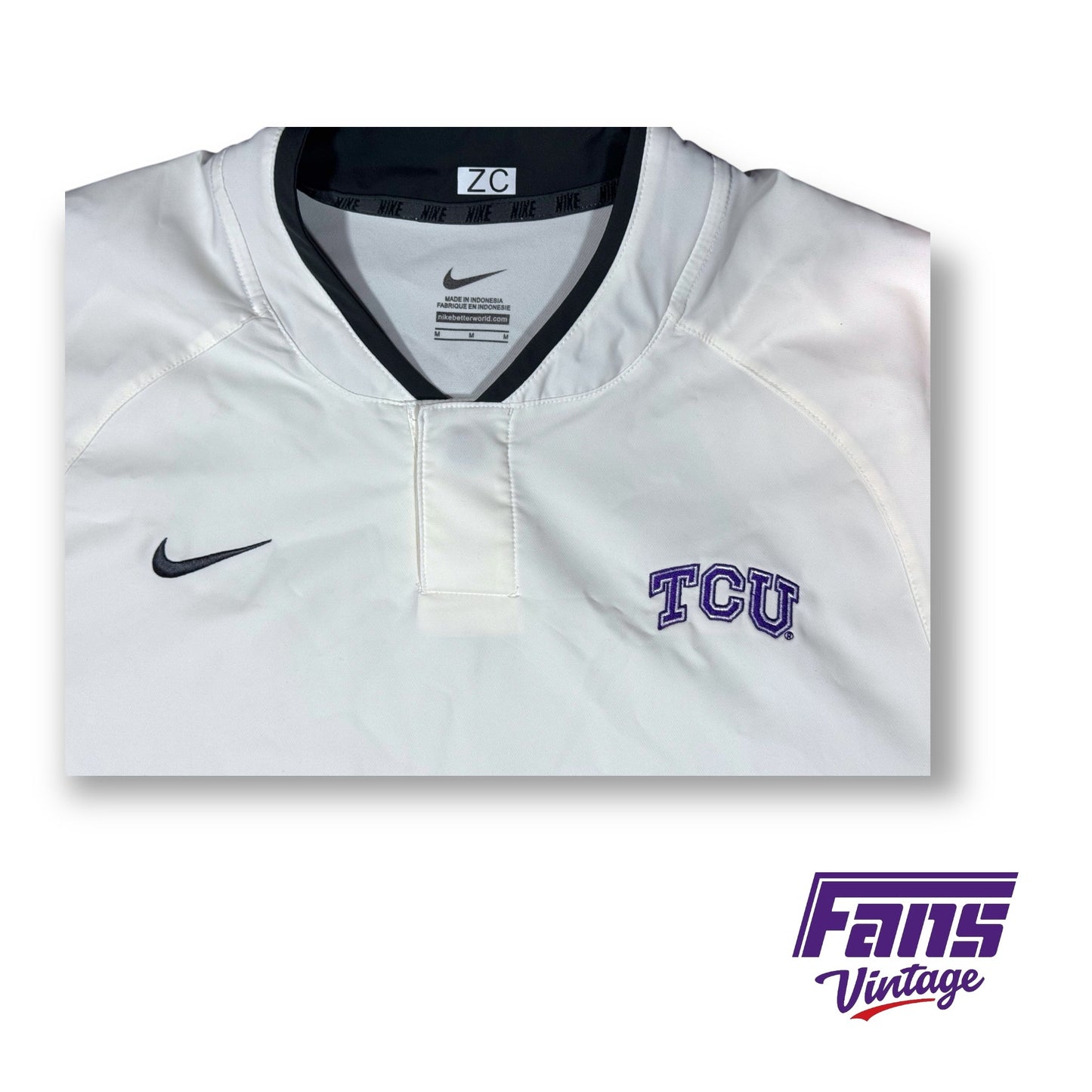 TCU Baseball Team Issue Nike Short Sleeve Pullover - Whiteout Dugout Jacket